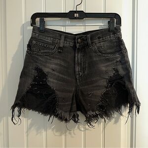 R13 Charcoal Distressed Jean Shorts